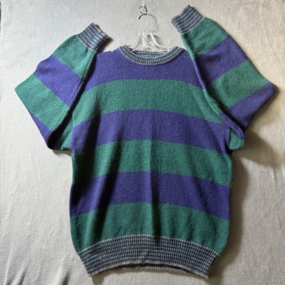 Jos A Bank Sportswear Mens XL Shetland Wool Striped Sweater Green Purple Vintage